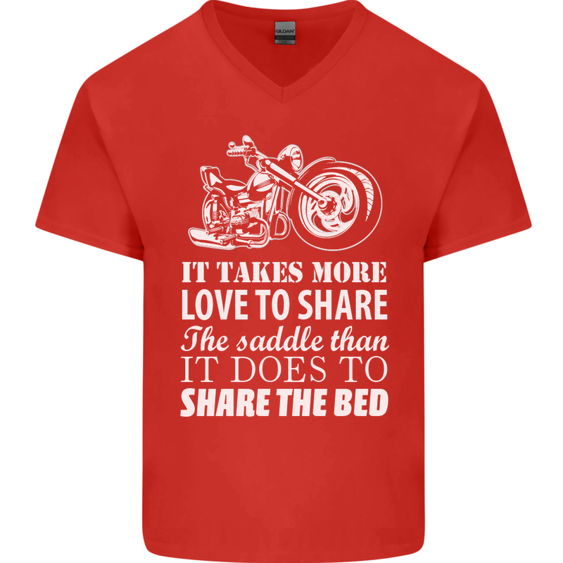 Share the Saddle Motorcycle Motorbike Biker Mens V-Neck Cotton T-Shirt Red