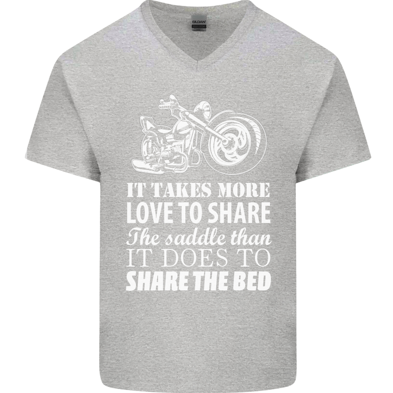 Share the Saddle Motorcycle Motorbike Biker Mens V-Neck Cotton T-Shirt Sports Grey