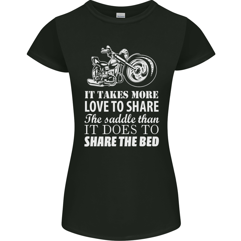 Share the Saddle Motorcycle Motorbike Biker Womens Petite Cut T-Shirt Black
