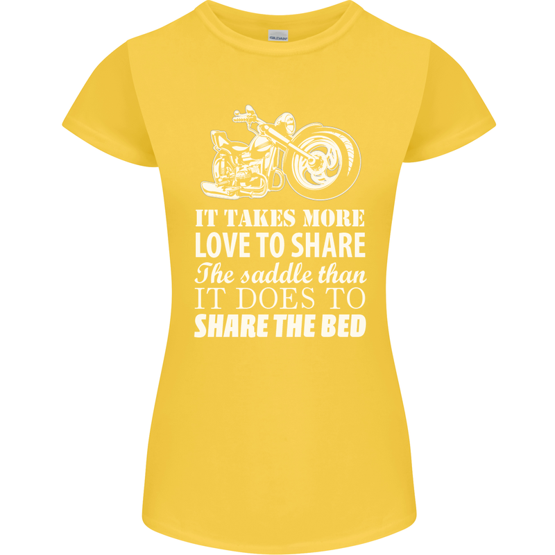 Share the Saddle Motorcycle Motorbike Biker Womens Petite Cut T-Shirt Yellow
