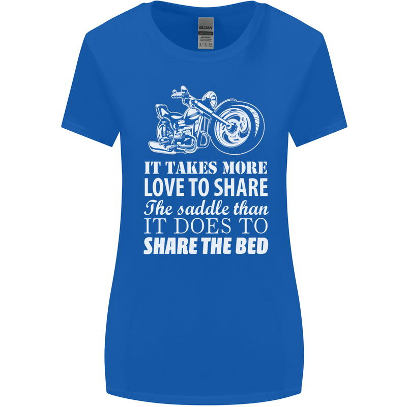 Share the Saddle Motorcycle Motorbike Biker Womens Wider Cut T-Shirt Royal Blue