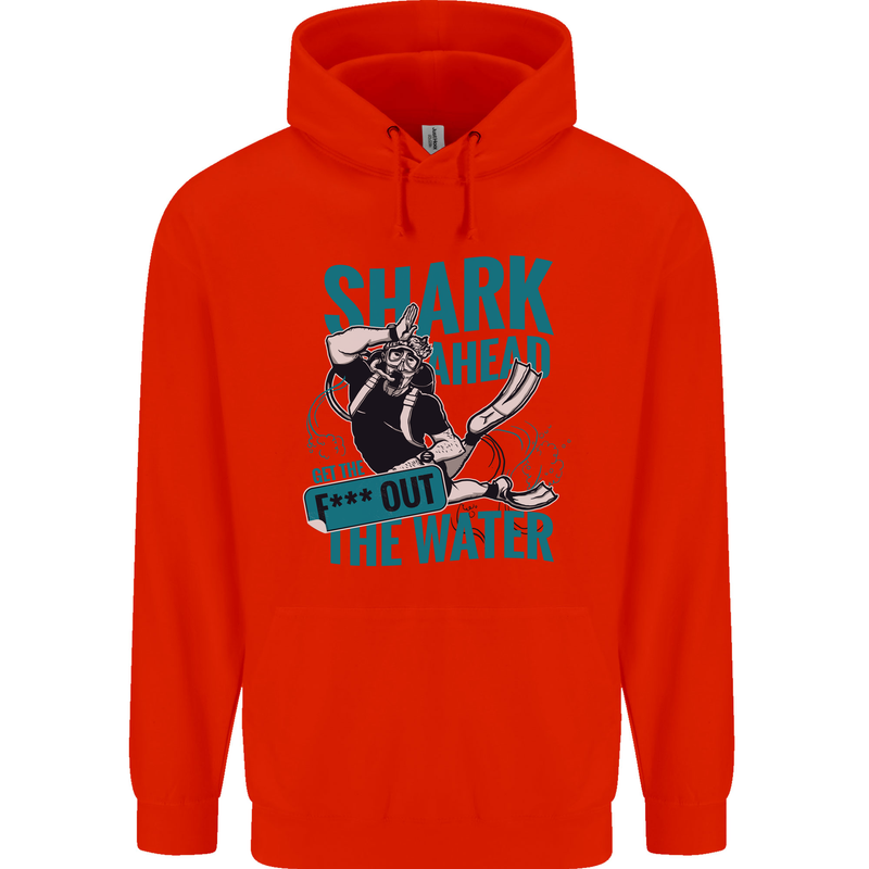 Shark Ahead Funny Diver Scuba Diving Childrens Kids Hoodie Bright Red