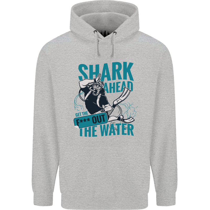 Shark Ahead Funny Diver Scuba Diving Childrens Kids Hoodie Sports Grey