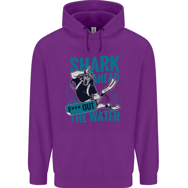 Shark Ahead Funny Diver Scuba Diving Mens 80% Cotton Hoodie Purple