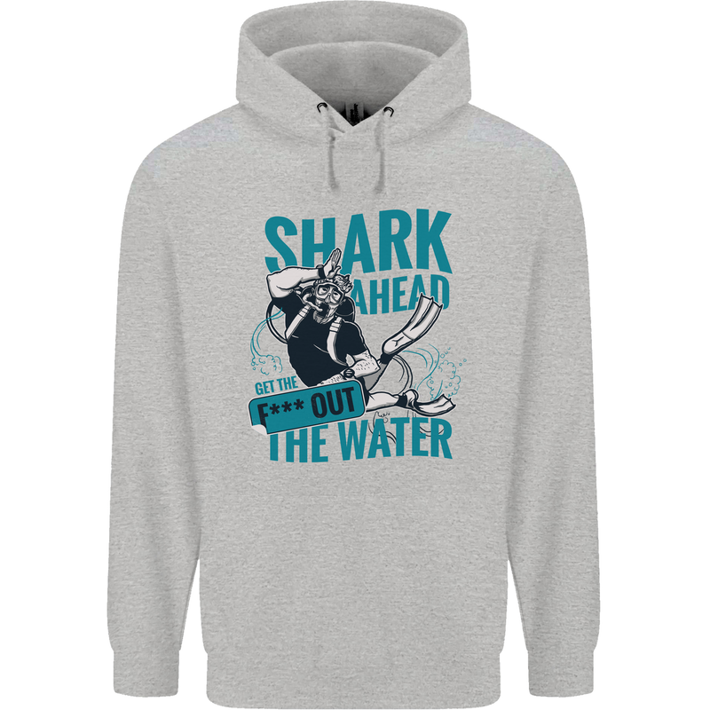Shark Ahead Funny Diver Scuba Diving Mens 80% Cotton Hoodie Sports Grey