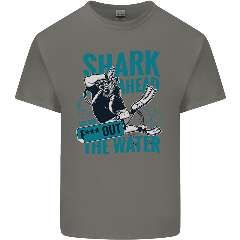 Shark Ahead Funny Diver Scuba Diving Mens Cotton T-Shirt Tee Top Charcoal