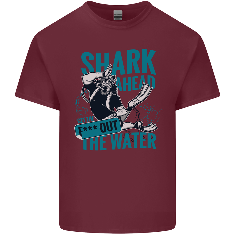 Shark Ahead Funny Diver Scuba Diving Mens Cotton T-Shirt Tee Top Maroon