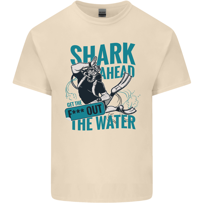 Shark Ahead Funny Diver Scuba Diving Mens Cotton T-Shirt Tee Top Natural