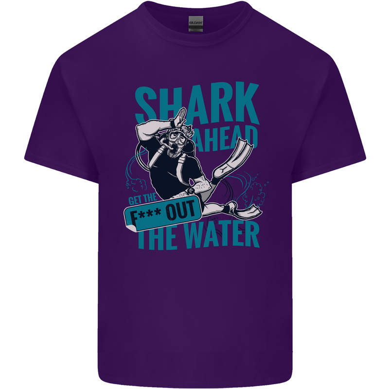 Shark Ahead Funny Diver Scuba Diving Mens Cotton T-Shirt Tee Top Purple