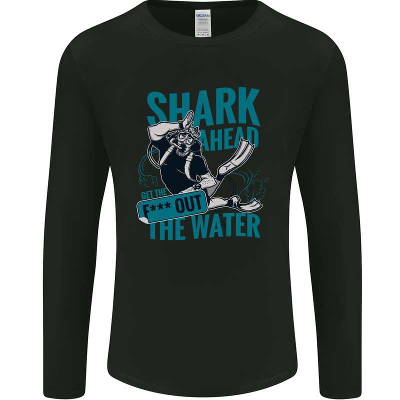 Shark Ahead Funny Diver Scuba Diving Mens Long Sleeve T-Shirt Black