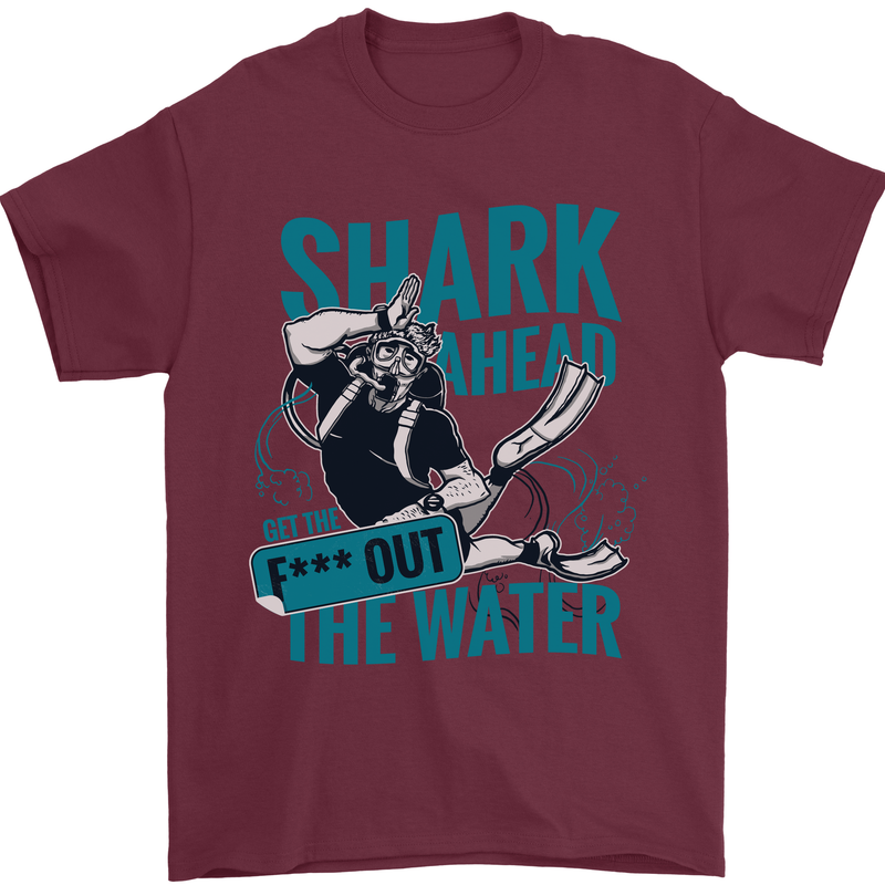 Shark Ahead Funny Diver Scuba Diving Mens T-Shirt 100% Cotton Maroon