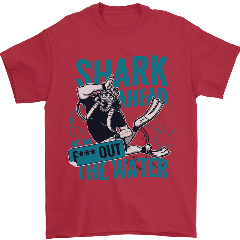 Shark Ahead Funny Diver Scuba Diving Mens T-Shirt 100% Cotton Red