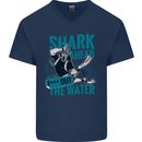 Shark Ahead Funny Diver Scuba Diving Mens V-Neck Cotton T-Shirt Navy Blue