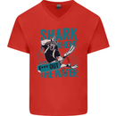 Shark Ahead Funny Diver Scuba Diving Mens V-Neck Cotton T-Shirt Red