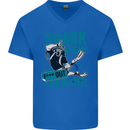 Shark Ahead Funny Diver Scuba Diving Mens V-Neck Cotton T-Shirt Royal Blue