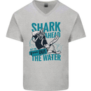 Shark Ahead Funny Diver Scuba Diving Mens V-Neck Cotton T-Shirt Sports Grey