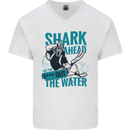 Shark Ahead Funny Diver Scuba Diving Mens V-Neck Cotton T-Shirt White