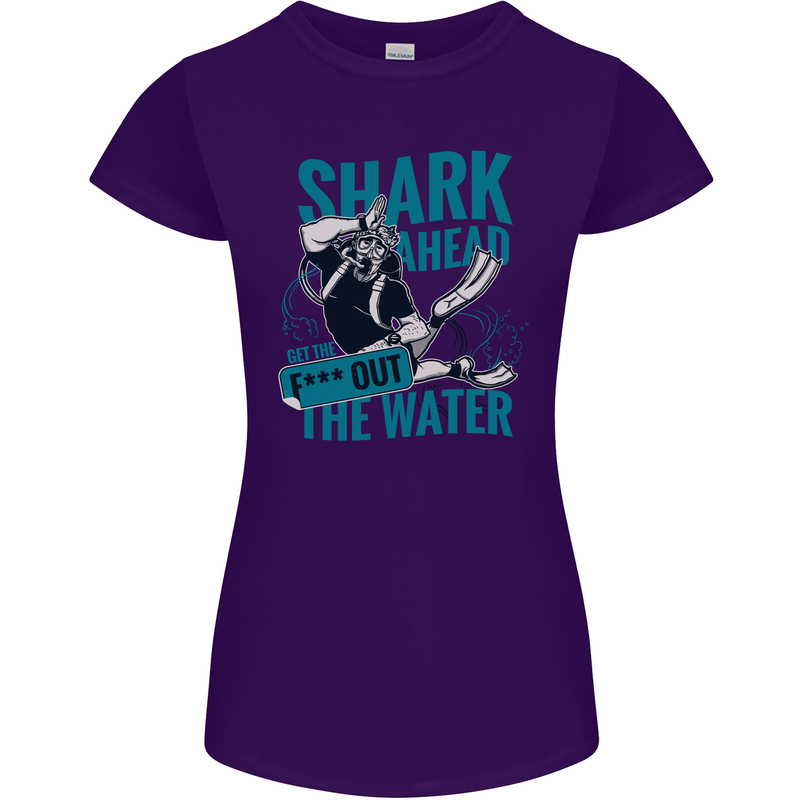 Shark Ahead Funny Diver Scuba Diving Womens Petite Cut T-Shirt Purple