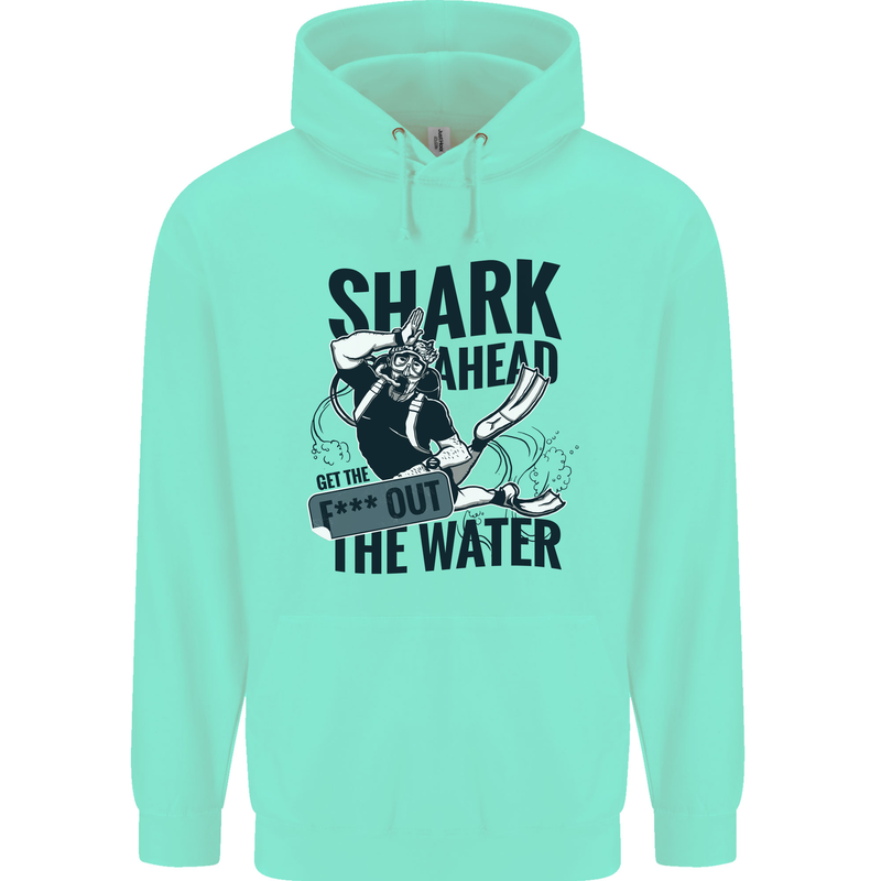 Shark Ahead Funny Scuba Diving Diver Childrens Kids Hoodie Peppermint