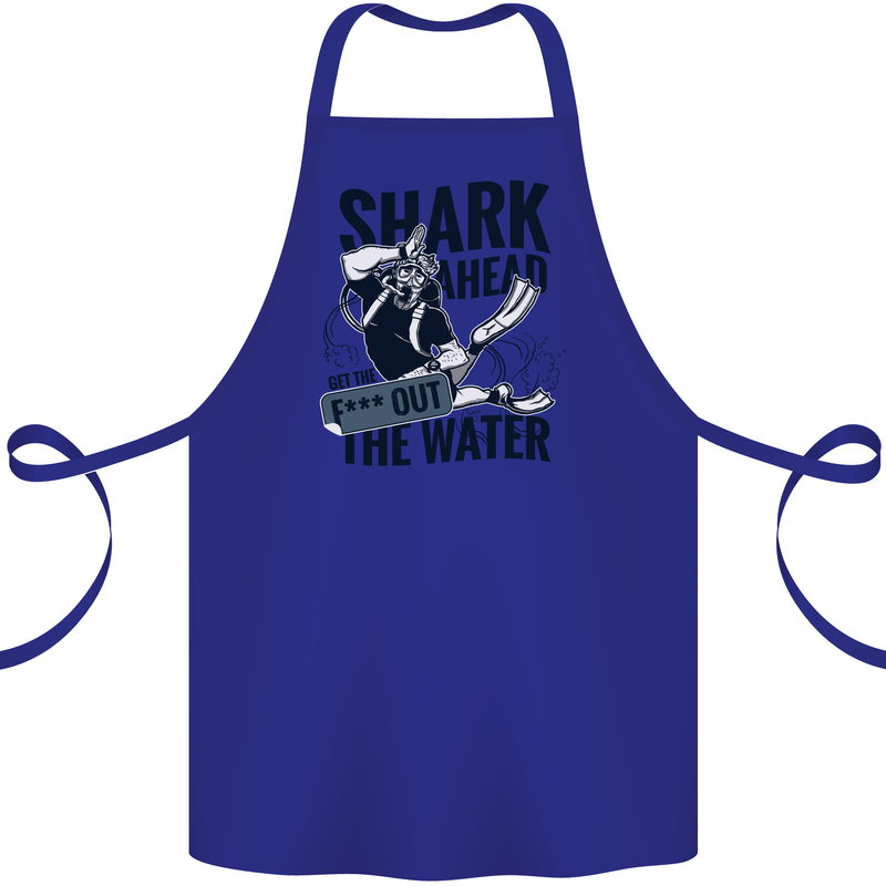 Shark Ahead Funny Scuba Diving Diver Cotton Apron 100% Organic Royal Blue