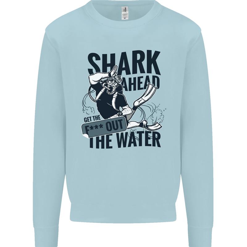 Shark Ahead Funny Scuba Diving Diver Kids Sweatshirt Jumper Light Blue