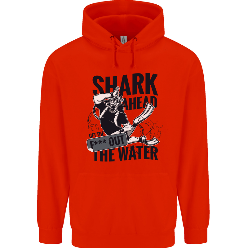 Shark Ahead Funny Scuba Diving Diver Mens 80% Cotton Hoodie Bright Red