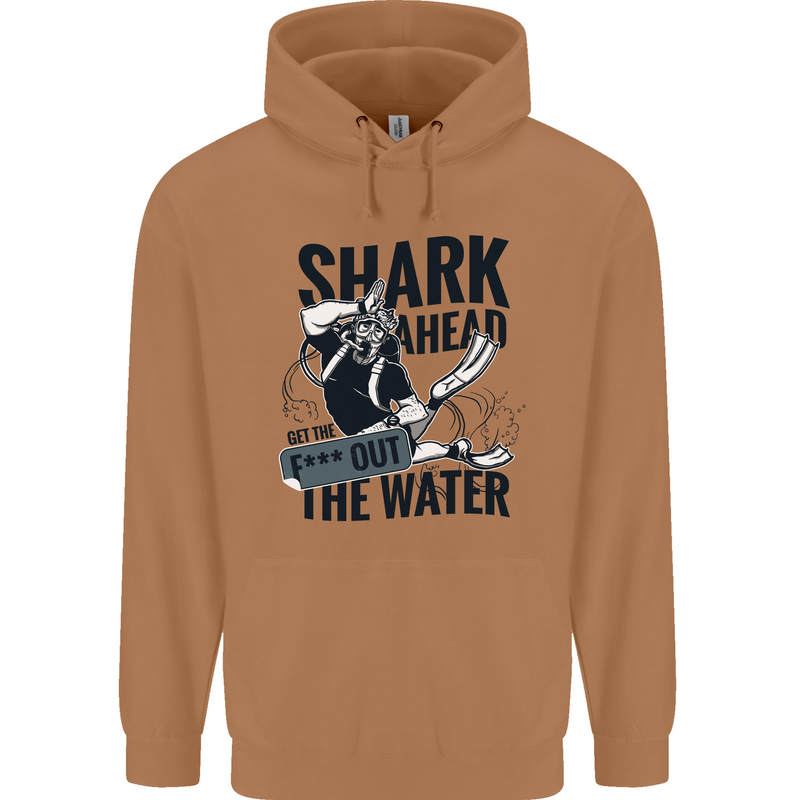 Shark Ahead Funny Scuba Diving Diver Mens 80% Cotton Hoodie Caramel Latte
