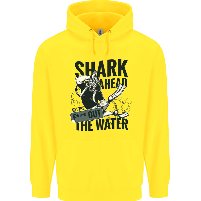 Shark Ahead Funny Scuba Diving Diver Mens 80% Cotton Hoodie Yellow