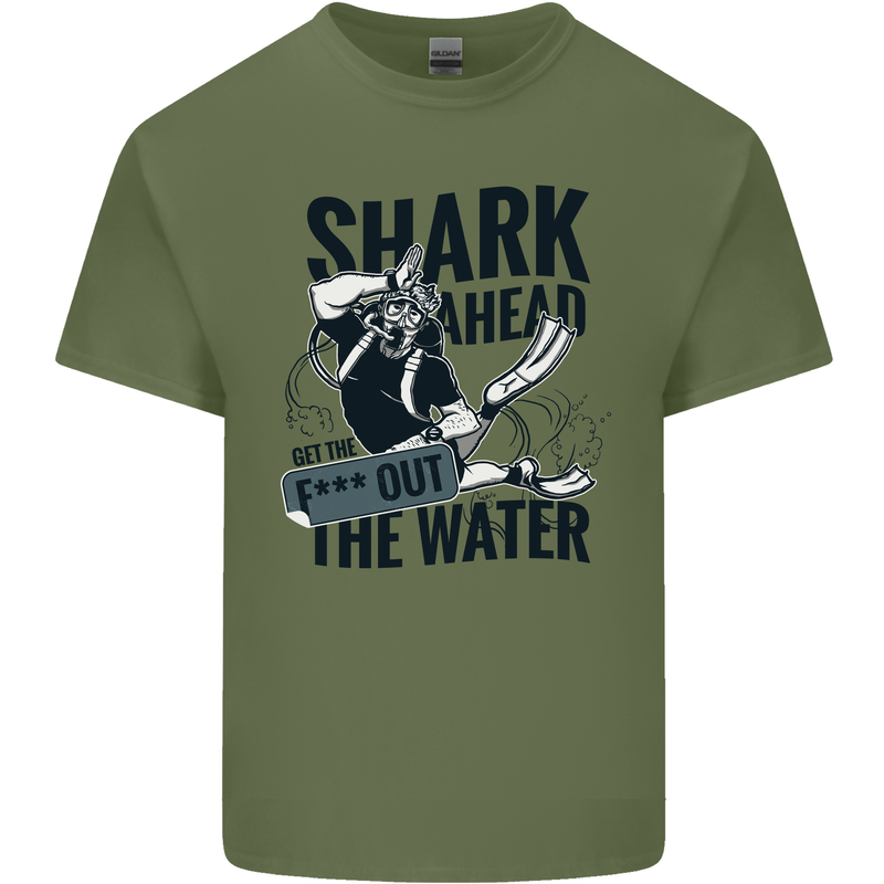 Shark Ahead Funny Scuba Diving Diver Mens Cotton T-Shirt Tee Top Military Green