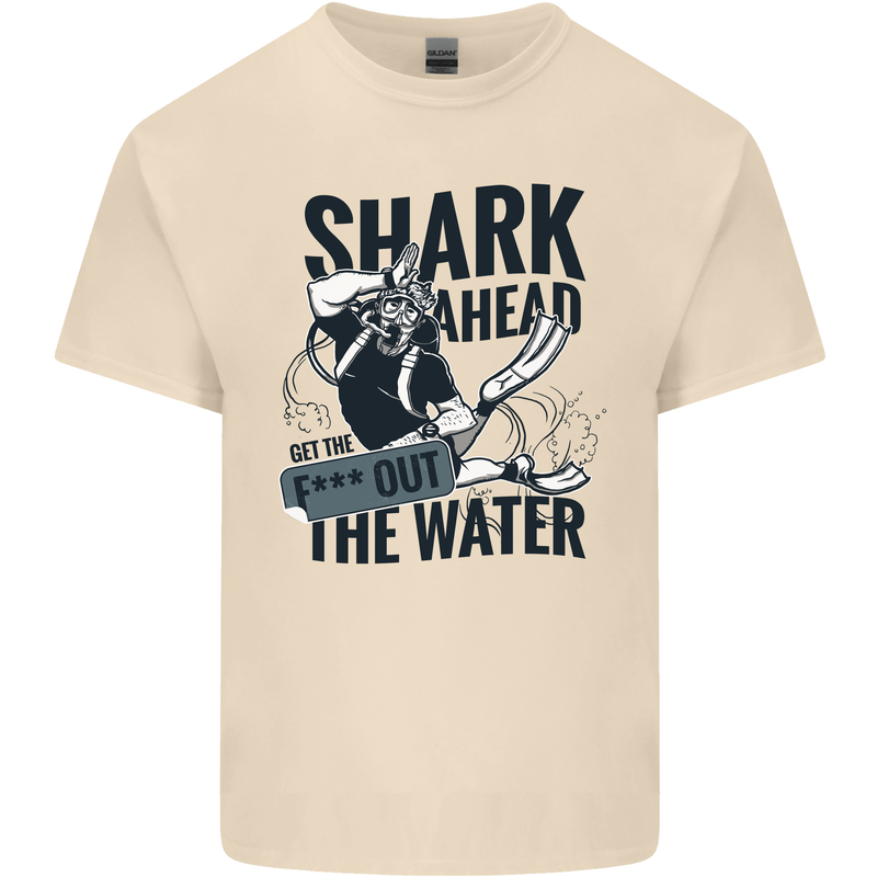 Shark Ahead Funny Scuba Diving Diver Mens Cotton T-Shirt Tee Top Natural