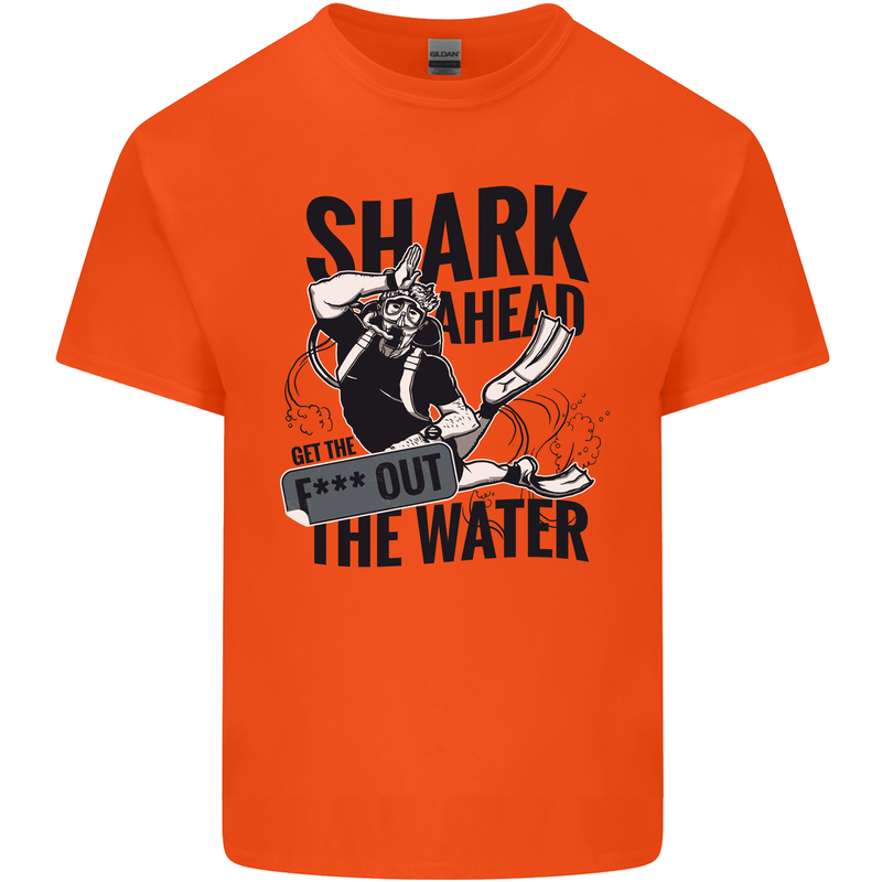 Shark Ahead Funny Scuba Diving Diver Mens Cotton T-Shirt Tee Top Orange