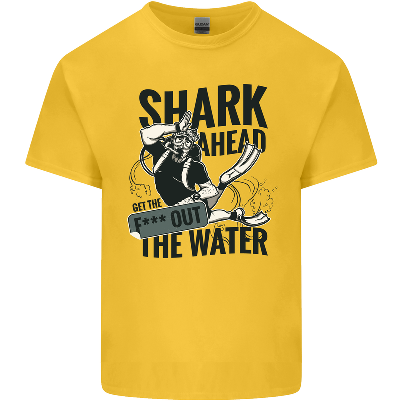 Shark Ahead Funny Scuba Diving Diver Mens Cotton T-Shirt Tee Top Yellow