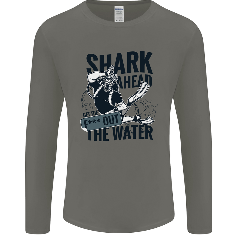 Shark Ahead Funny Scuba Diving Diver Mens Long Sleeve T-Shirt Charcoal