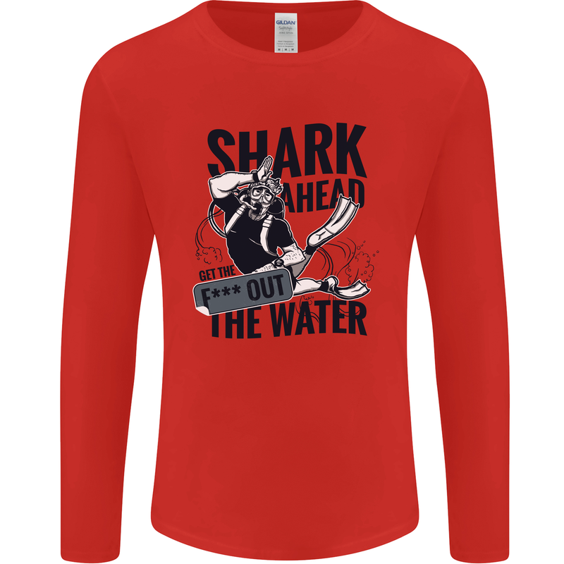 Shark Ahead Funny Scuba Diving Diver Mens Long Sleeve T-Shirt Red