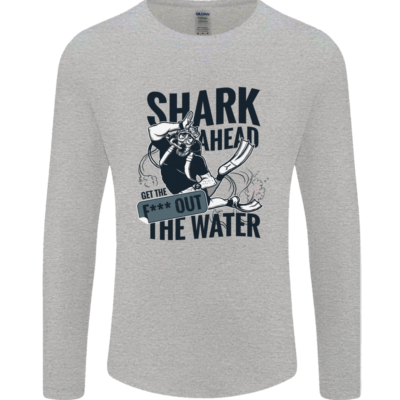 Shark Ahead Funny Scuba Diving Diver Mens Long Sleeve T-Shirt Sports Grey