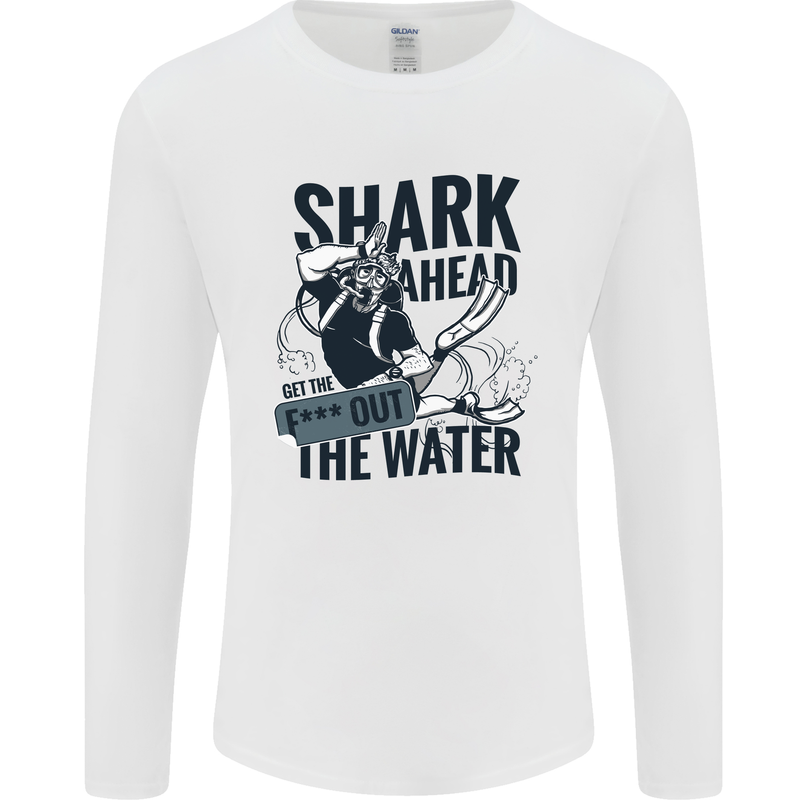 Shark Ahead Funny Scuba Diving Diver Mens Long Sleeve T-Shirt White