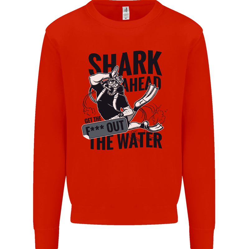 Shark Ahead Funny Scuba Diving Diver Mens Sweatshirt Jumper Bright Red