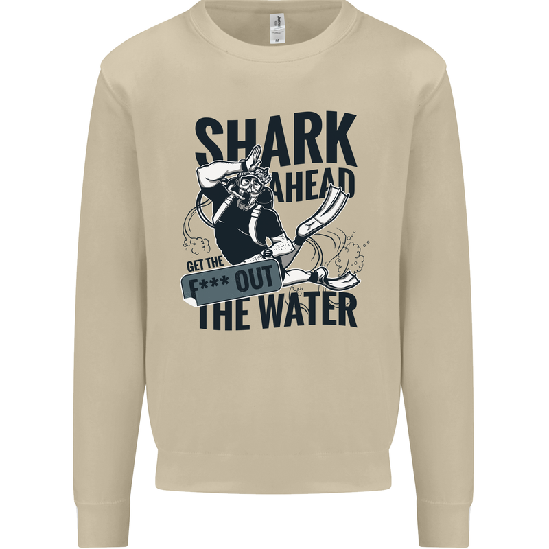 Shark Ahead Funny Scuba Diving Diver Mens Sweatshirt Jumper Sand