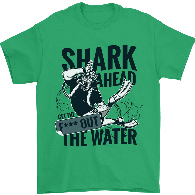 Shark Ahead Funny Scuba Diving Diver Mens T-Shirt 100% Cotton Irish Green
