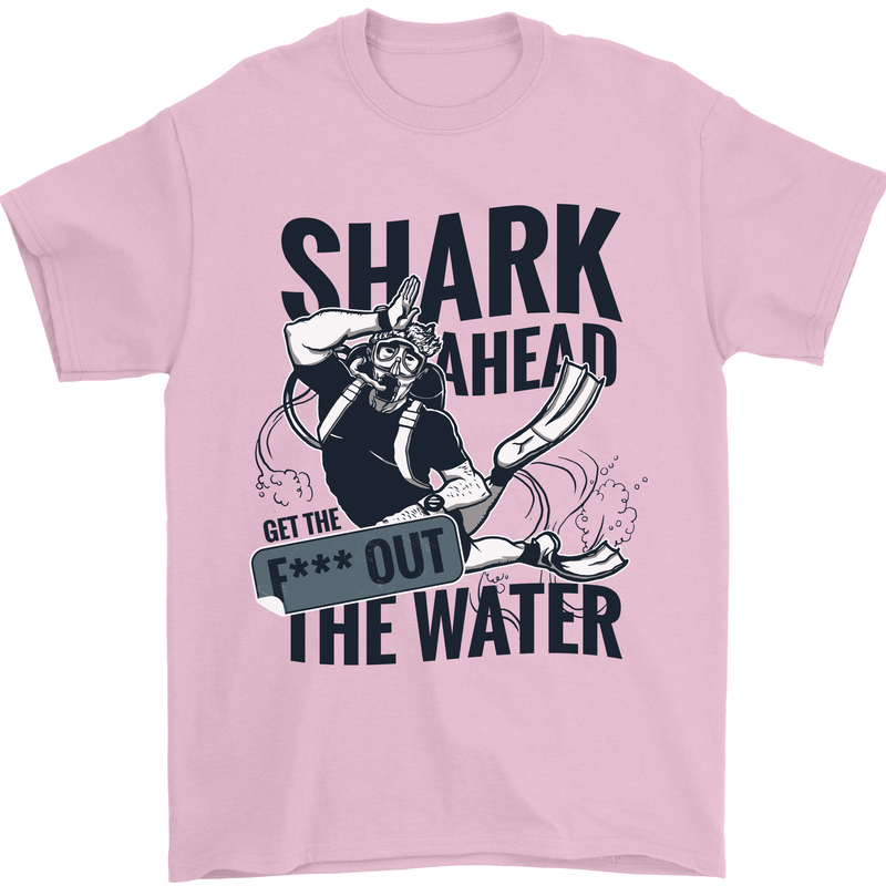 Shark Ahead Funny Scuba Diving Diver Mens T-Shirt 100% Cotton Light Pink