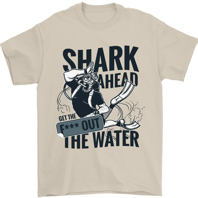 Shark Ahead Funny Scuba Diving Diver Mens T-Shirt 100% Cotton Sand