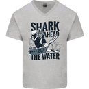 Shark Ahead Funny Scuba Diving Diver Mens V-Neck Cotton T-Shirt Sports Grey
