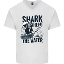 Shark Ahead Funny Scuba Diving Diver Mens V-Neck Cotton T-Shirt White