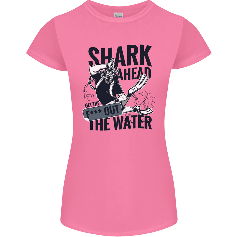 Shark Ahead Funny Scuba Diving Diver Womens Petite Cut T-Shirt Azalea