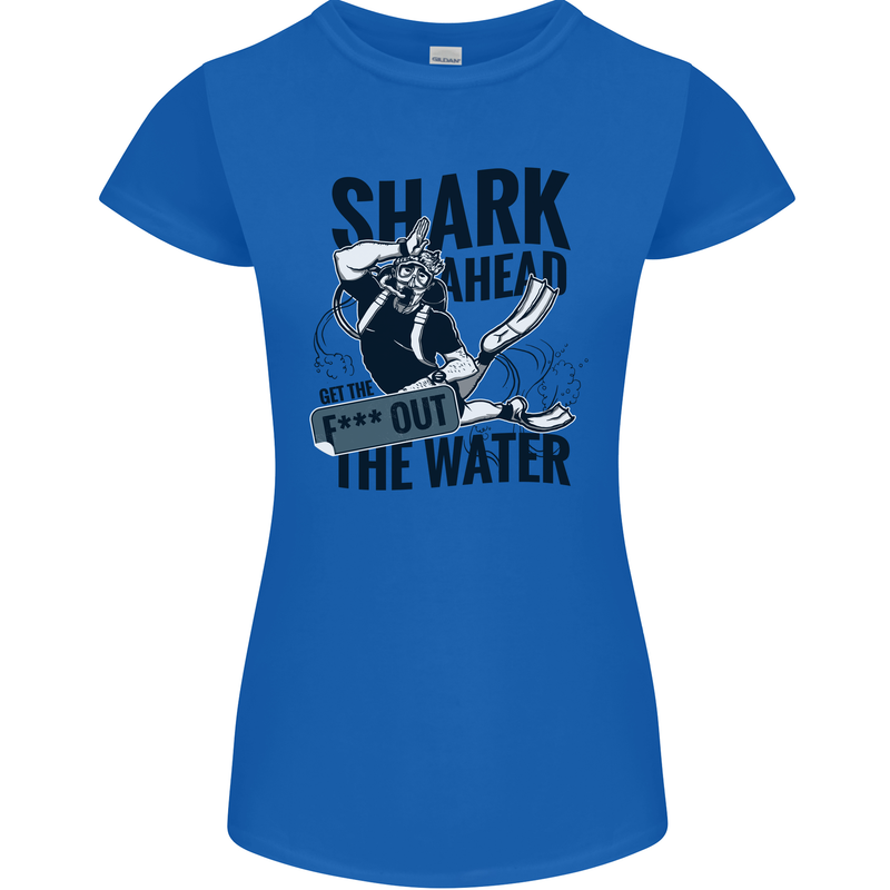 Shark Ahead Funny Scuba Diving Diver Womens Petite Cut T-Shirt Royal Blue