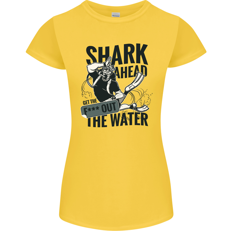 Shark Ahead Funny Scuba Diving Diver Womens Petite Cut T-Shirt Yellow