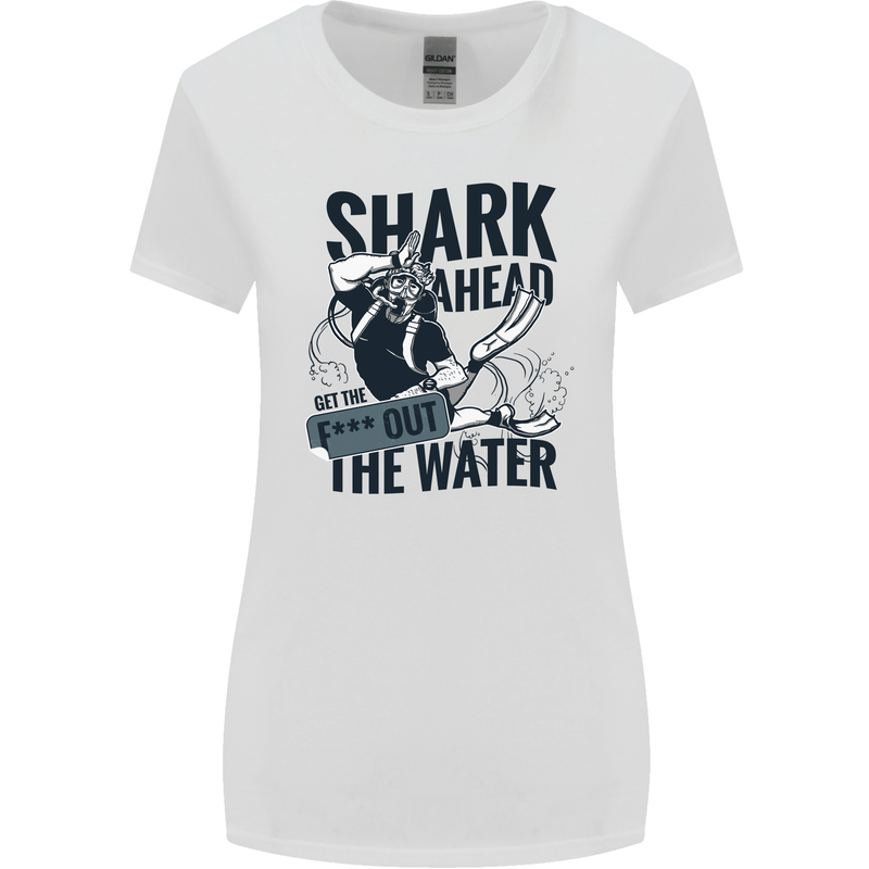Shark Ahead Funny Scuba Diving Diver Womens Wider Cut T-Shirt White