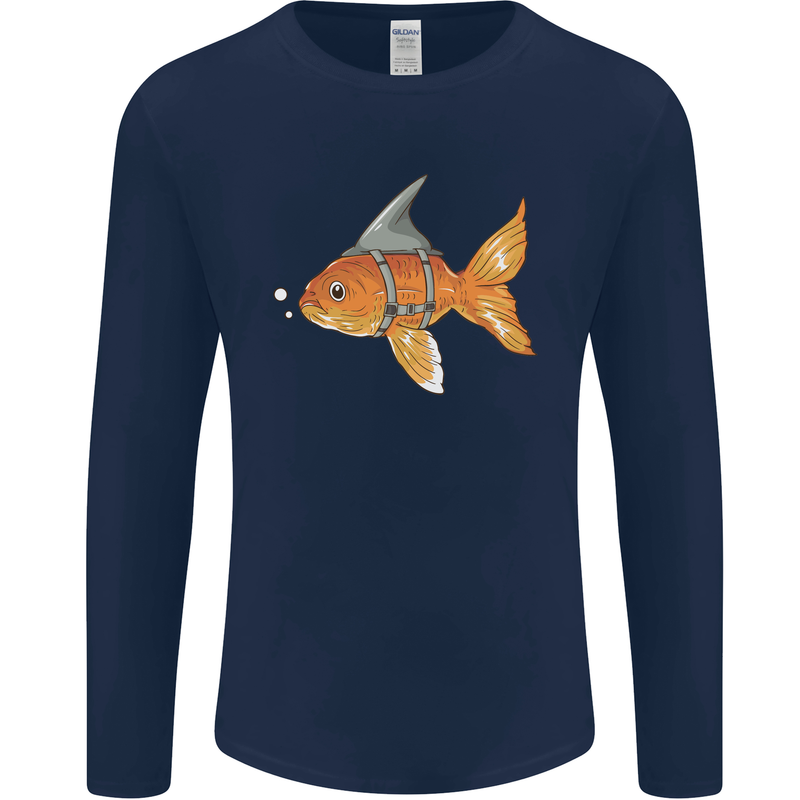 Shark Wannabe Funny Goldfish Sea Fishing Mens Long Sleeve T-Shirt Navy Blue