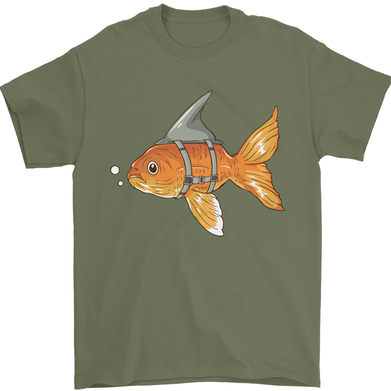 Shark Wannabe Funny Goldfish Sea Fishing Mens T-Shirt 100% Cotton Military Green