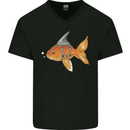 Shark Wannabe Funny Goldfish Sea Fishing Mens V-Neck Cotton T-Shirt Black